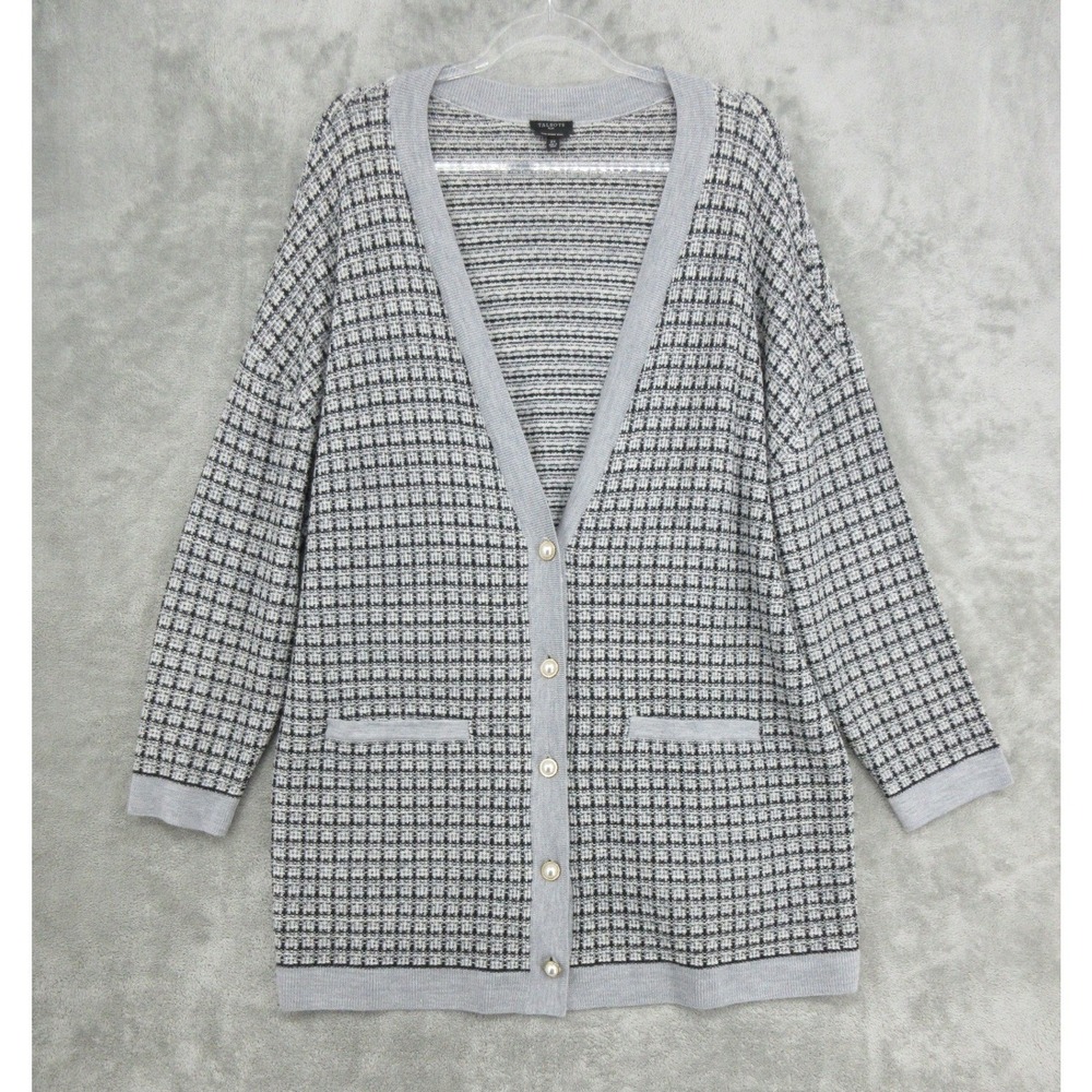 Talbots Sweater Women 2X Checked‎ Merino Wool Plaid Pearl Button Preppy Academia